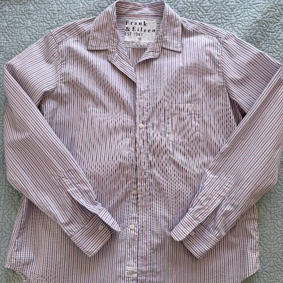 NWOT Frank and Eileen, relaxed button down, Navy and Pink Stripe, Superluxe - Picture 5 of 6